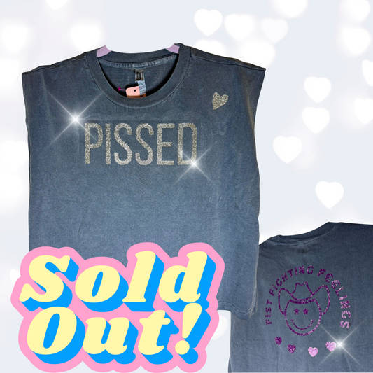 Camiseta recortada PISSED Feelings con purpurina